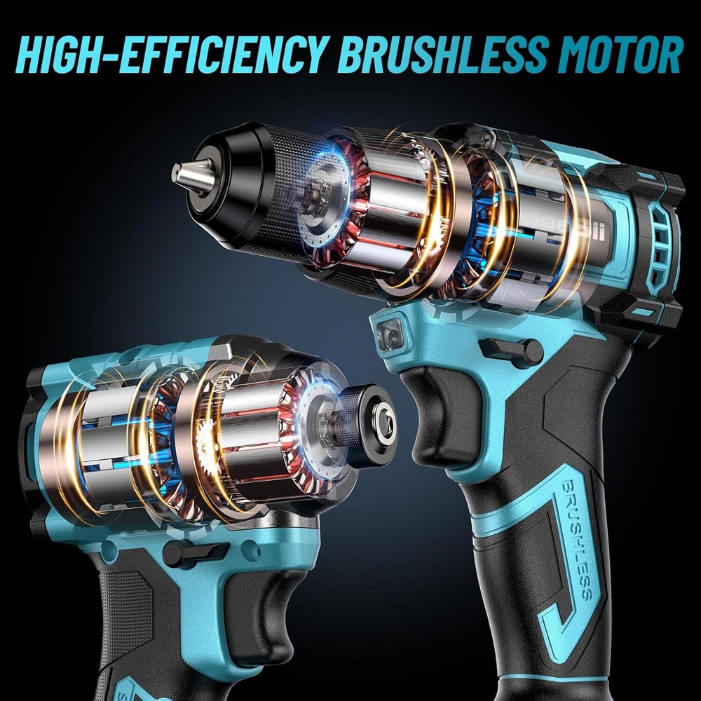 Cordless Drill and Impact Driver, Power Tool Combo Kit 3/8'' Drill &1/4'' Driver