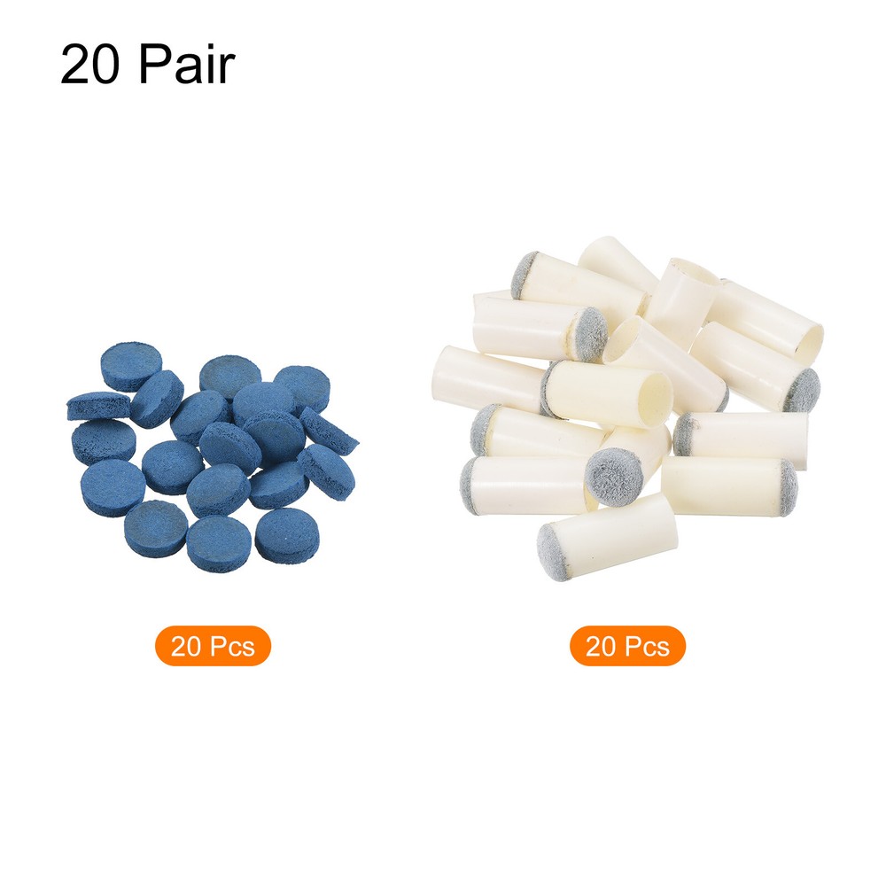 11mm Billiard Stick Tips Set, 20 Pair, Blue Grey