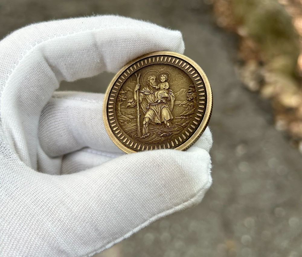 Saint Christopher EDC Coin | Solid Brass 40mm Pocket Token |Traveler's Protector