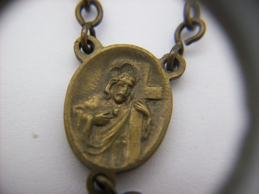 Vintage Catholic Rosary Black Beads Brass Crucifix Made in Czechoslovakia