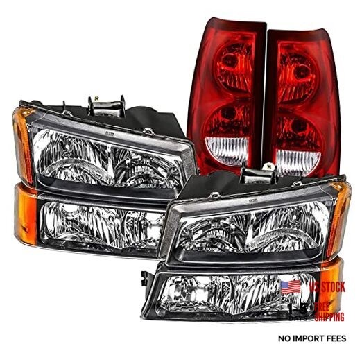 Headlight Tail Lights Assembly Combo Compatible with Black Housing Amber Corner