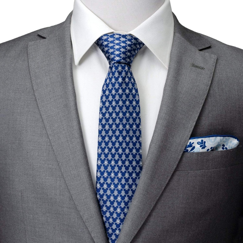 Disney Mickey Mouse Silhouette Pattern Dot Blue Tie