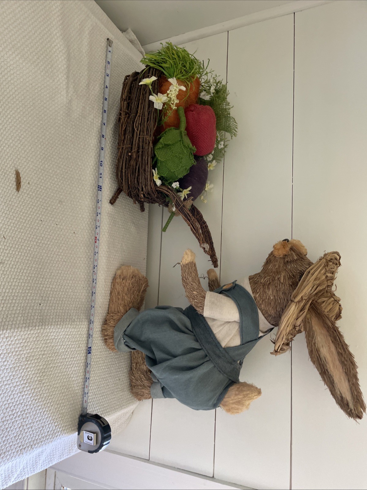 Sisal Straw 19" Tall Dressed w/ Top Hat Bunny Rabbit w/ Carrot Easter Home Decor