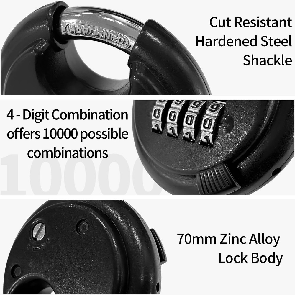 2Pack Combination Lock, 4 Digit Disc Padlock with Hardened Shackle, Weatherproof