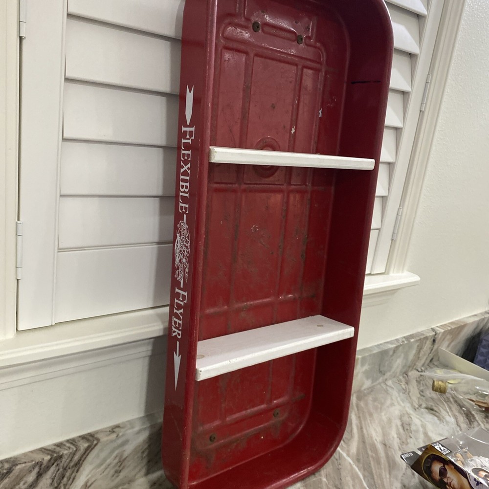 Vintage Red Flexible Flyer Repurposed Wagon Wall Shelf