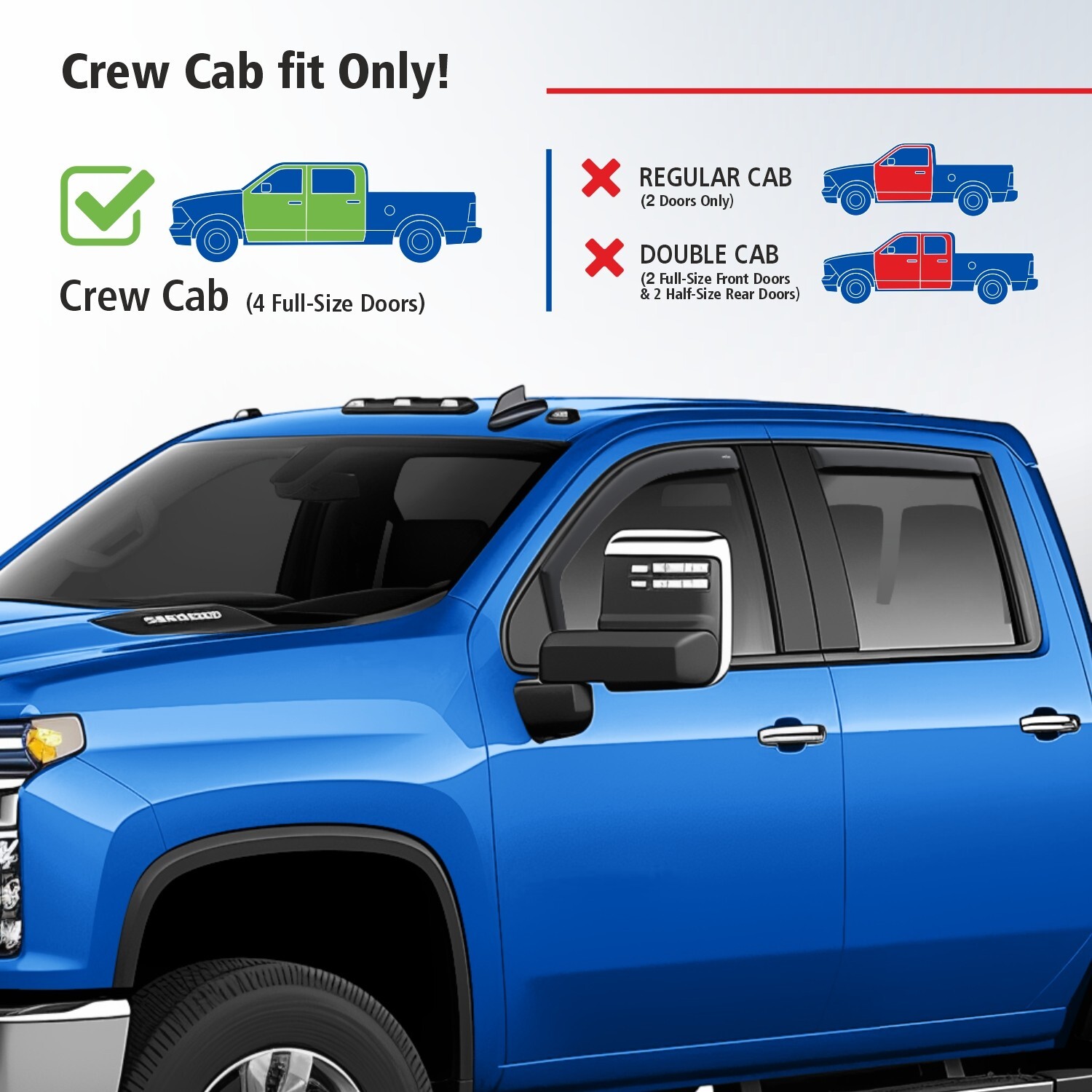 Rain Guards Vent Visors Shade for 20-24 Chevy Silverado Crew Cab 2500/3500