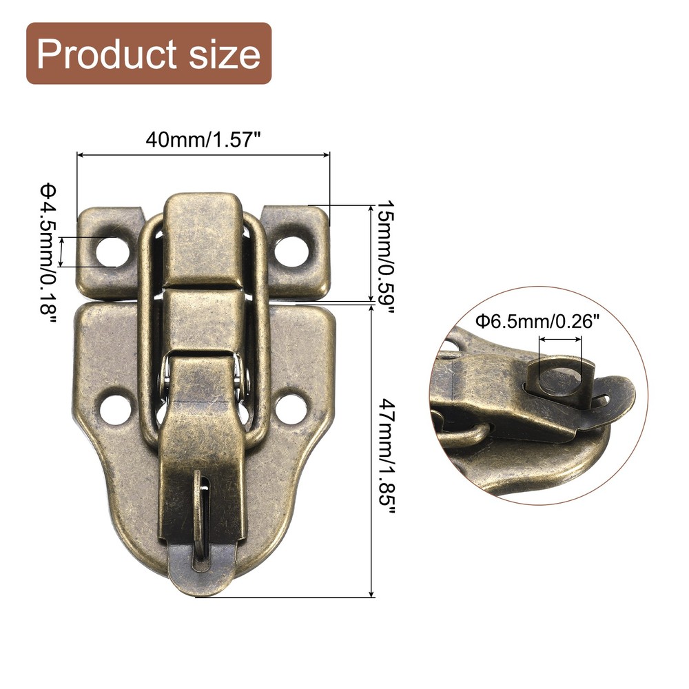 2Pack Duck-billed Hasp Lock Retro Box Toggle Latch with Padlock Hole Bronze