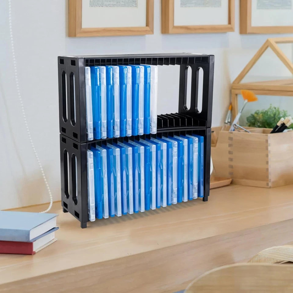 Stackable DVD Storage Rack, 2 Pack, Holds 40 Slim DVD Cases, Organizer