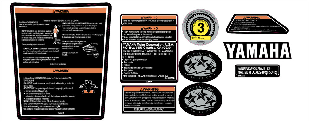 YAMAHA WAVERUNNER VX 2014-2016 Graphics / Decal Warning / Sticker Kit