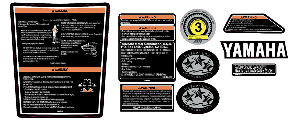YAMAHA WAVERUNNER VX 2014-2016 Graphics / Decal Warning / Sticker Kit