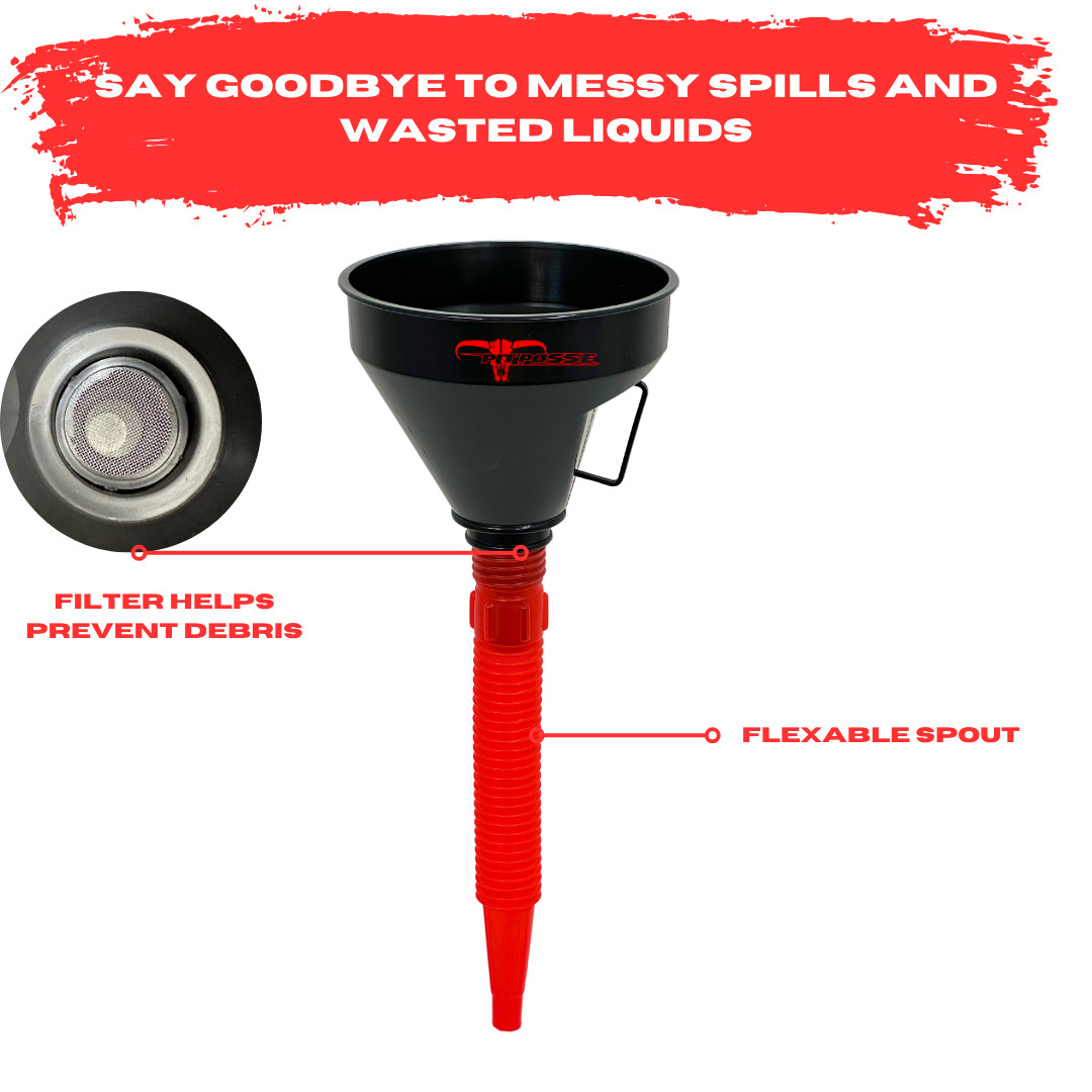 Pit Posse Automotive Funnel Oil Change Large Wide Mouth Flex Flexible Spout
