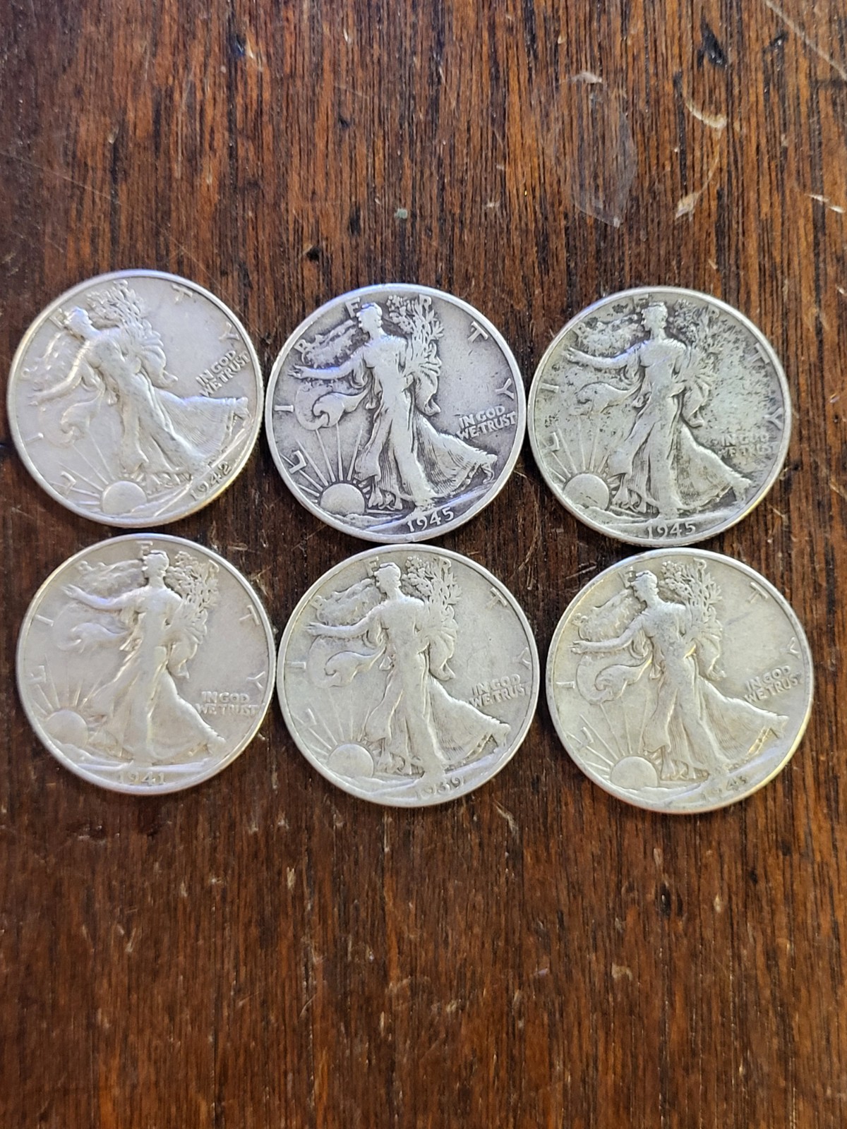 Walking Liberty Half Dollar 90% Silver-1940's- Lot Of 6