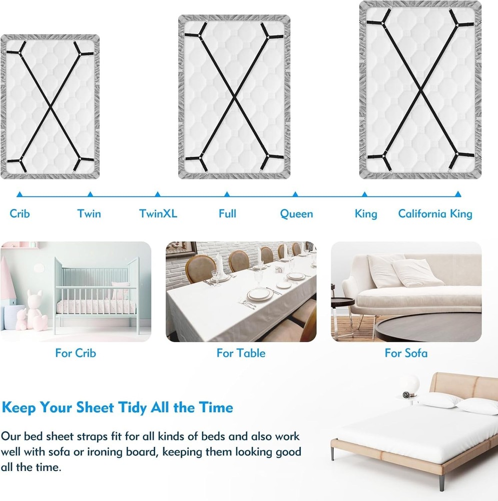 Bed Sheet Straps 2Pcs Adjustable Elastic Sheet Holders Clips Mattress Sofa