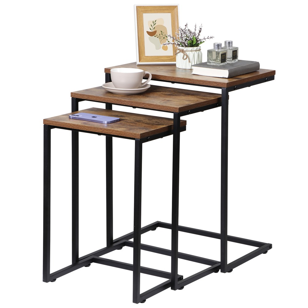 Nesting Tables 3PCS Side Tables Coffee Tables Stacking End Tables w/ Metal Frame