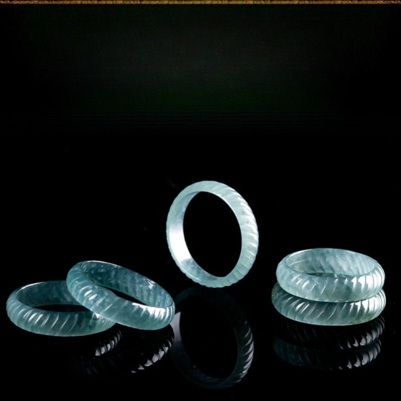 Certified natural A-grade jadeite Blue water Dragon scale pattern ring