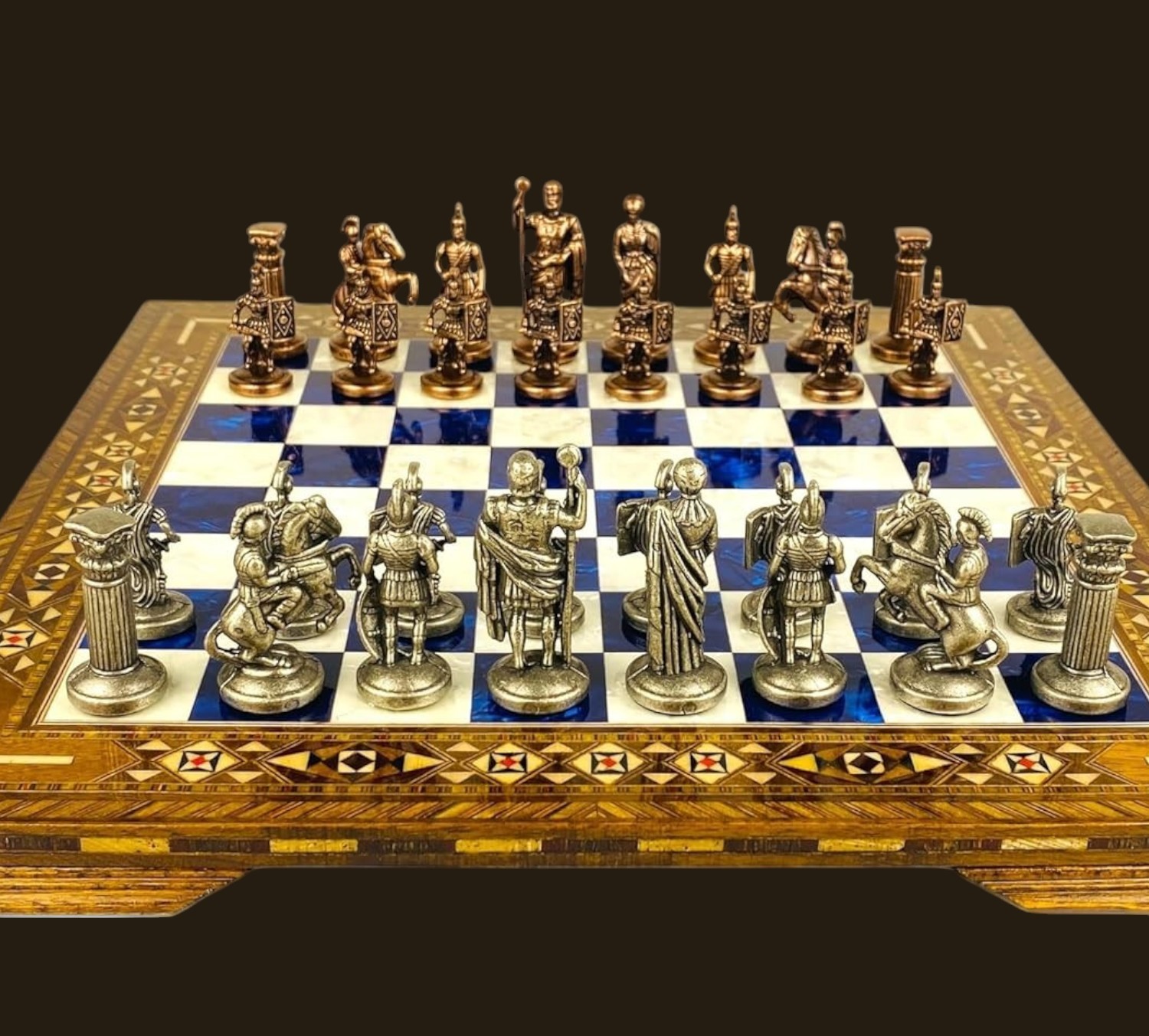 Chess Set Handmade Roman Empire Bronze Pieces Inlaid Board - Christmas Gift🎁