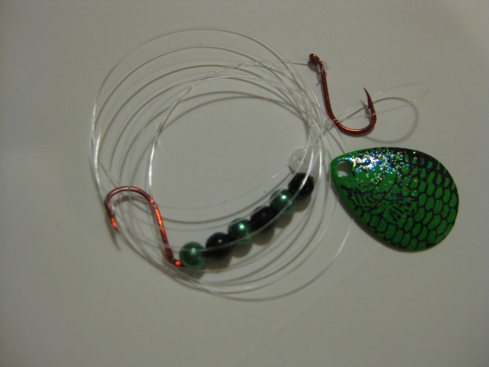 Walleye 2 Hook Spinner Rigs Crawler Harness (Green Fish Scale)
