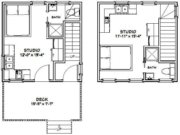 16x16 Tiny Duplex -- 441 sq ft -- PDF Floor Plan -- Model 23