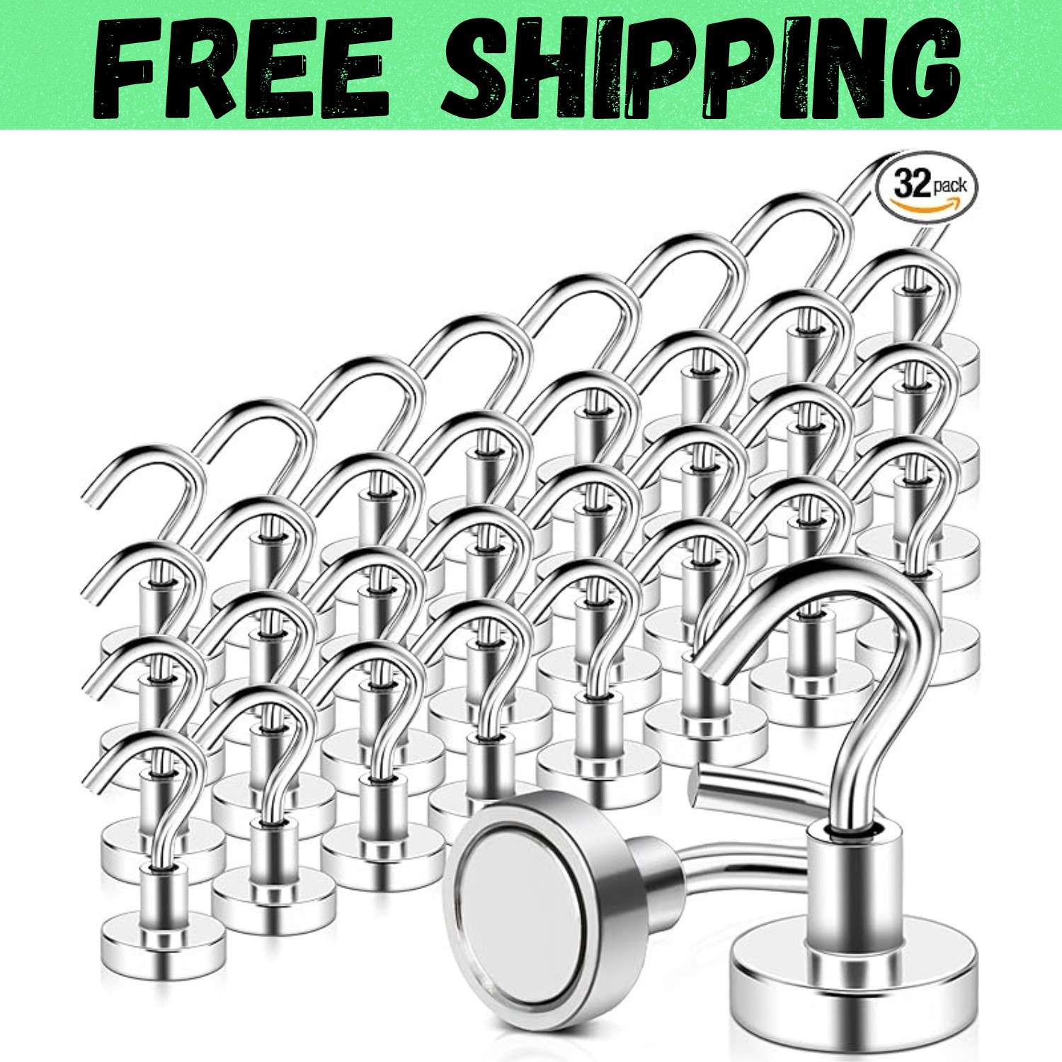 32 Pack Magnetic Hooks Heavy Duty, 25 lbs Strong Magnet Hooks - Multipurpose