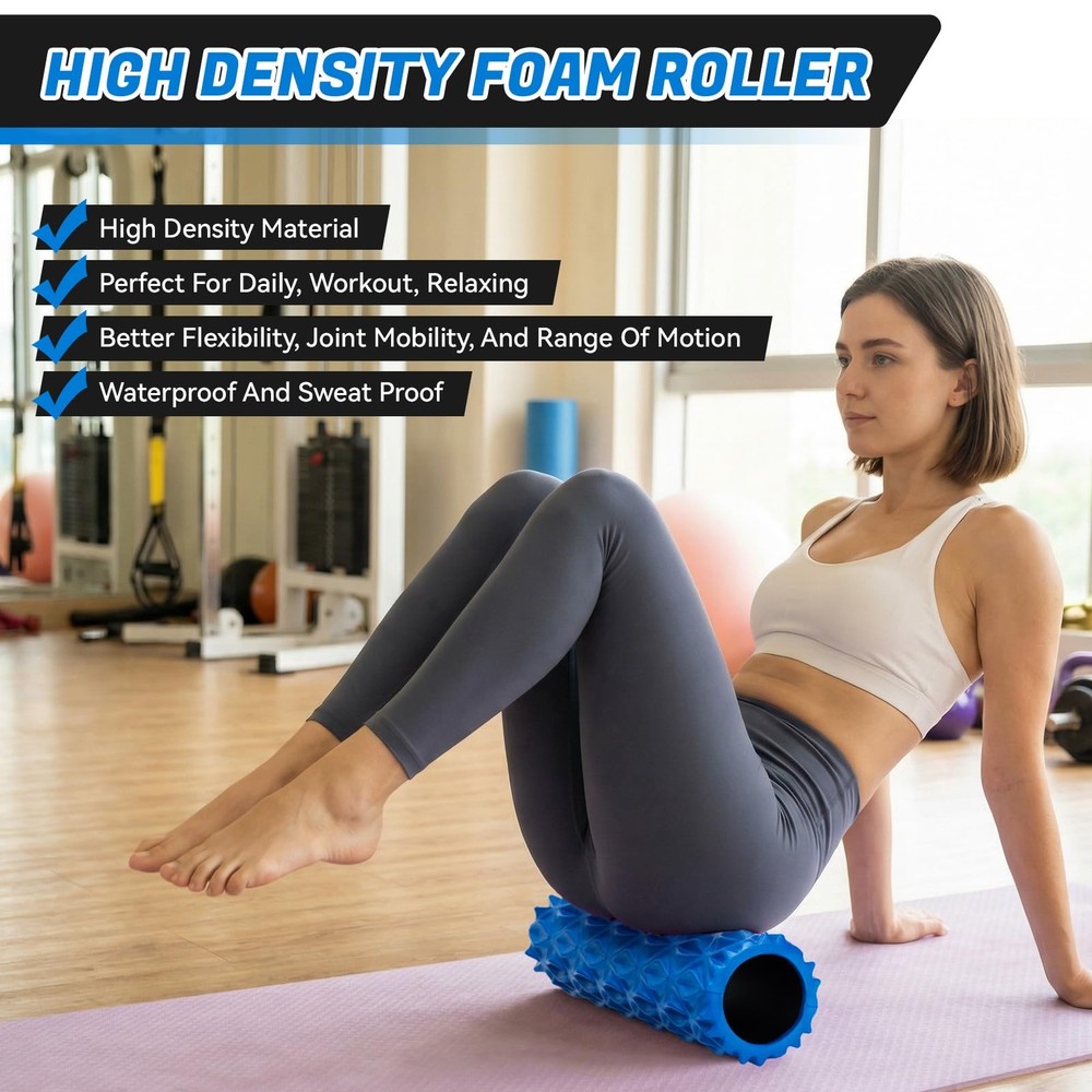 Foam Roller for Deep Tissue Massager, 15" High Density Exercise Patented Roll...