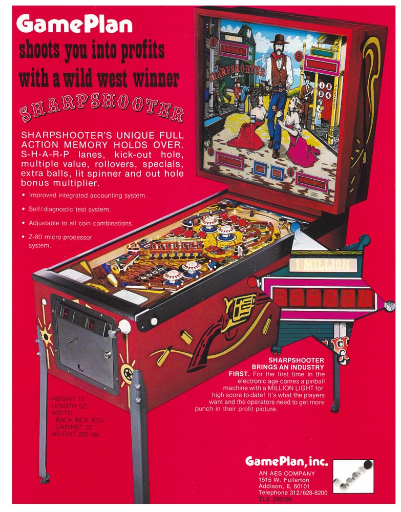 Sharp Shooter Game Plan Pinball Flyer / Brochure / Ad - Mint - Foldout