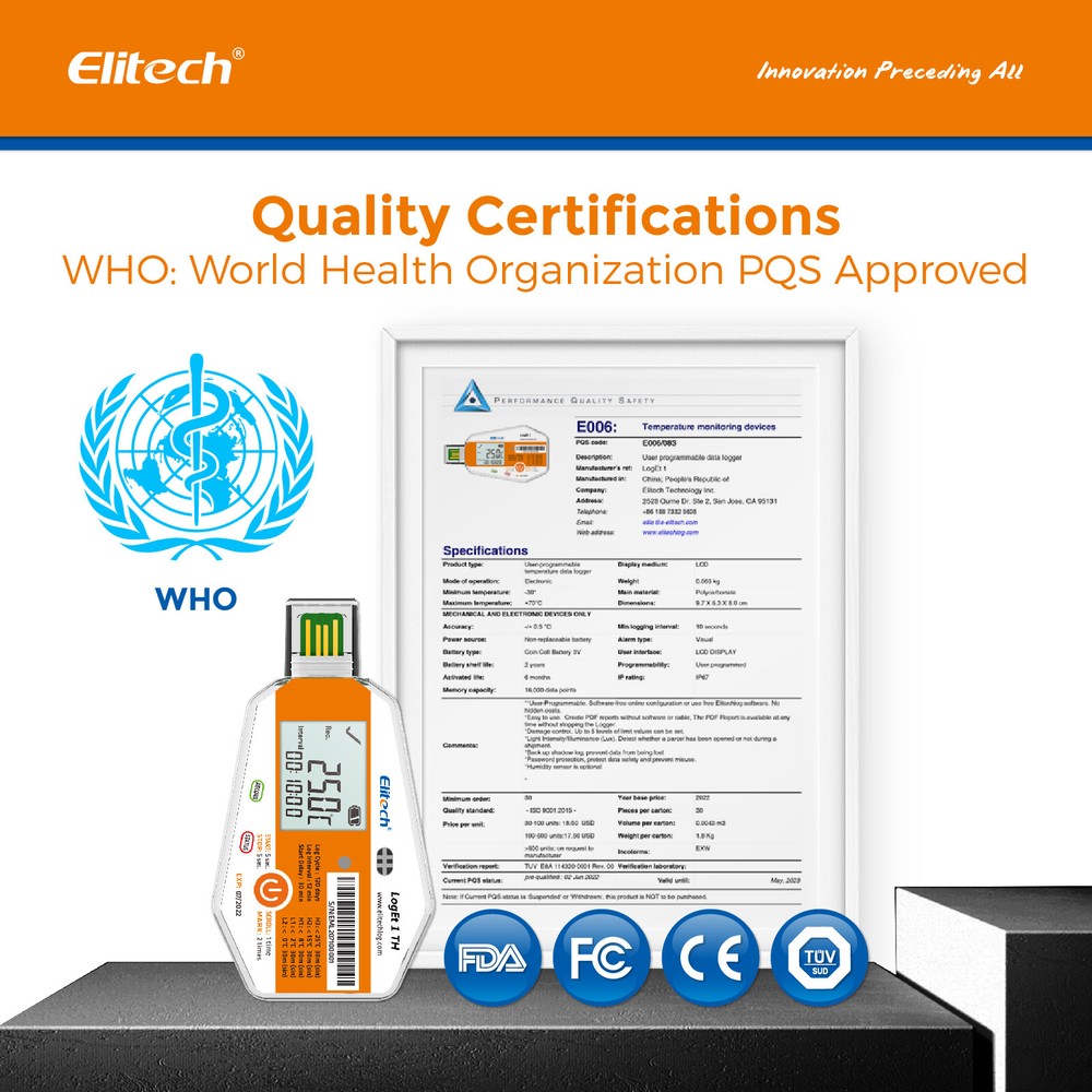 Elitech LogEt 1 TH Temperature & Humidity Data Logger Single Use PDF Report USB
