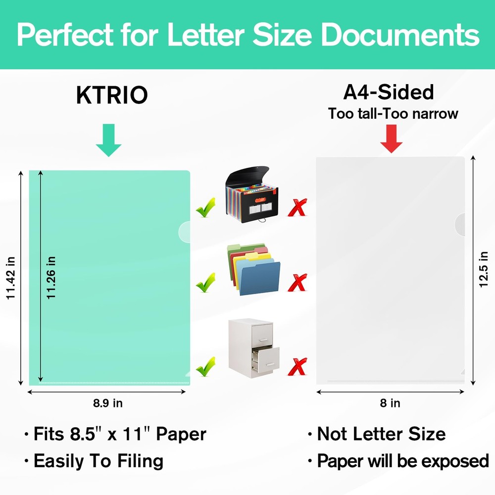 35 Pack Clear Plastic Folders Sleeves Document Project Pockets for Letter Size