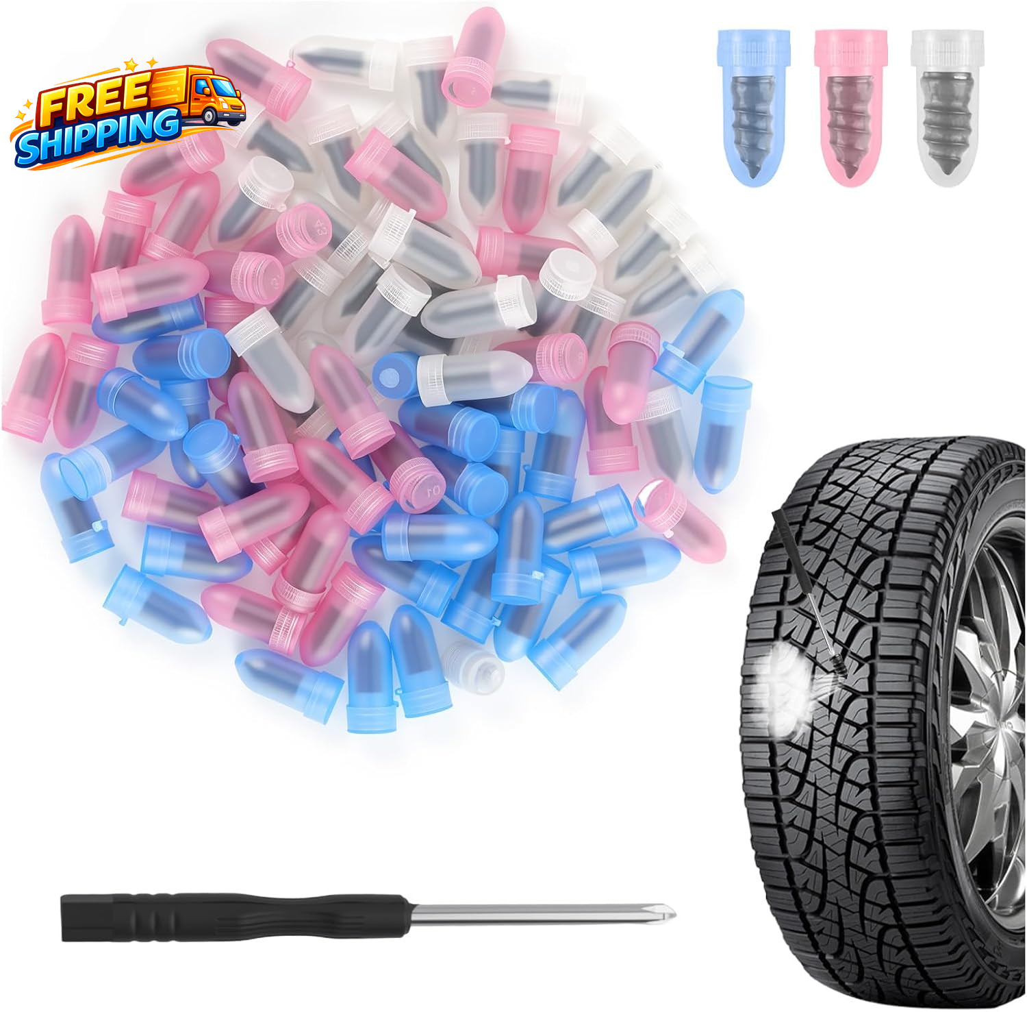 100PCS Screw Tire Plugs Kits with Screwdriver 3 Sizes Screw in Tires Plugs
