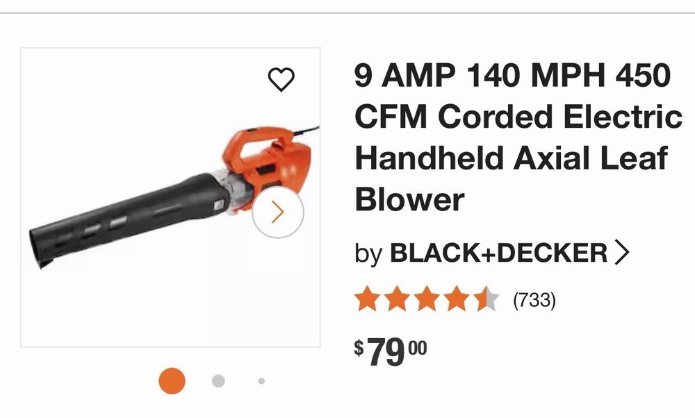 Black+Decker Corded Leaf Blower USED 450 CFM Blower (Read Description)