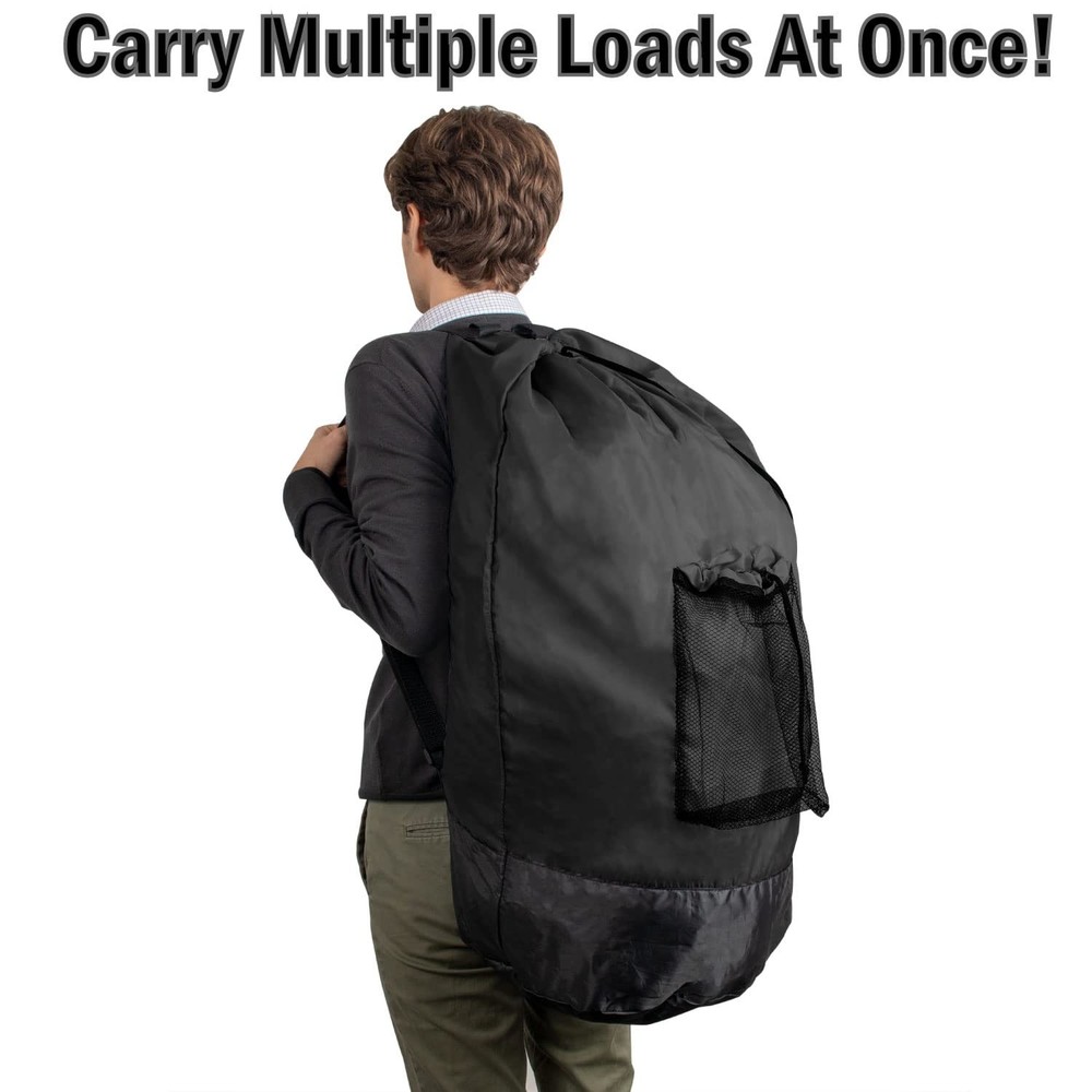Laundry Bag Backpack with Shoulder Straps and Mesh Pocket Laundry Backpack La...