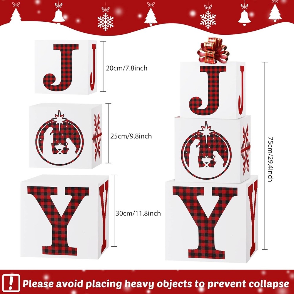 Teling 4 Pcs Merry Christmas Joy Boxes Decorations Christmas Large Stackable