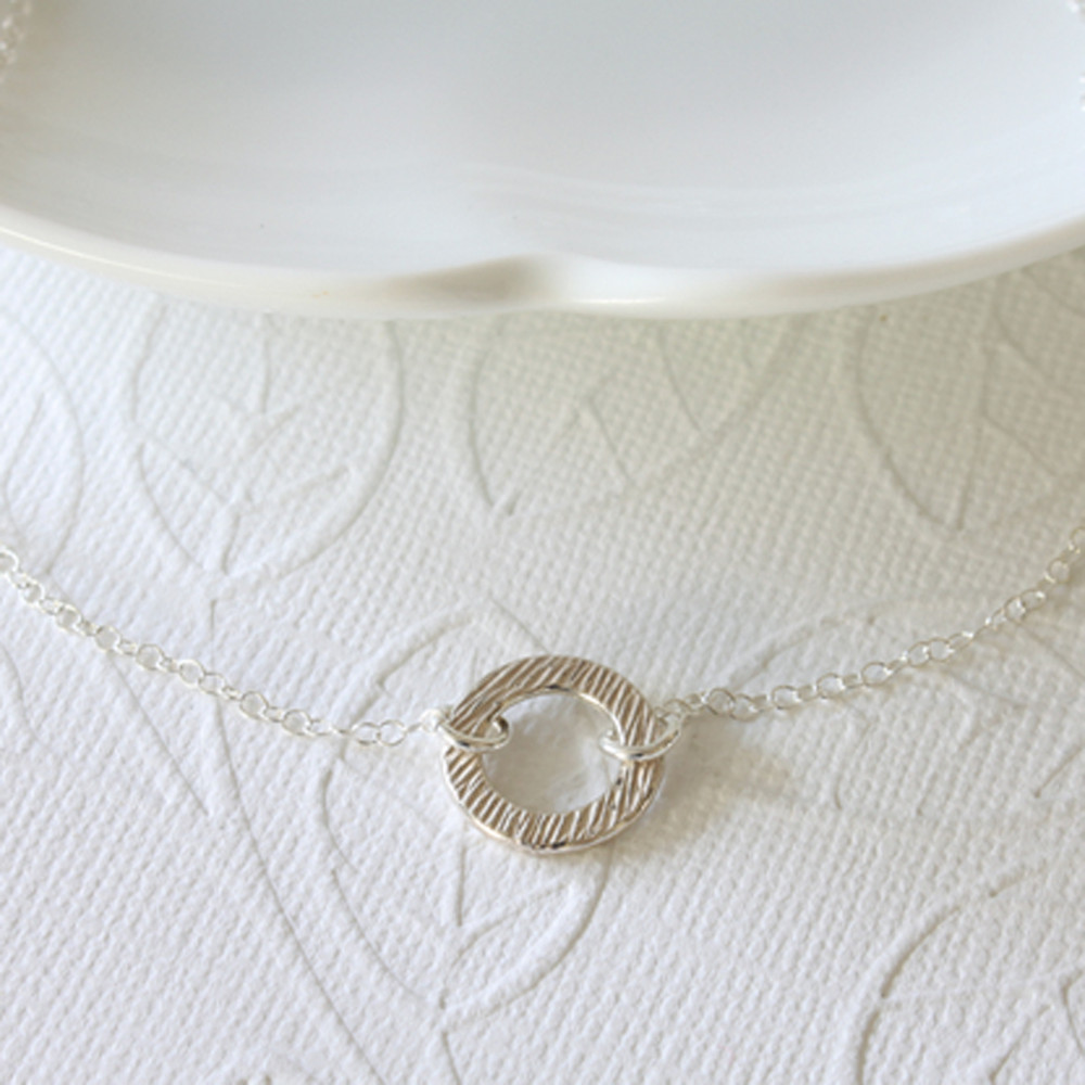 Sterling Silver Textured Circle Connector Necklace
