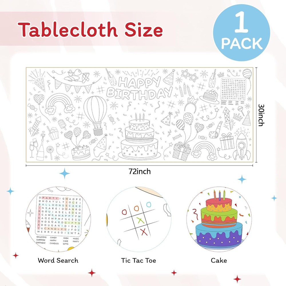 Childom 1 Pack Birthday 72" x 30" (Rectangular), Happy Coloring