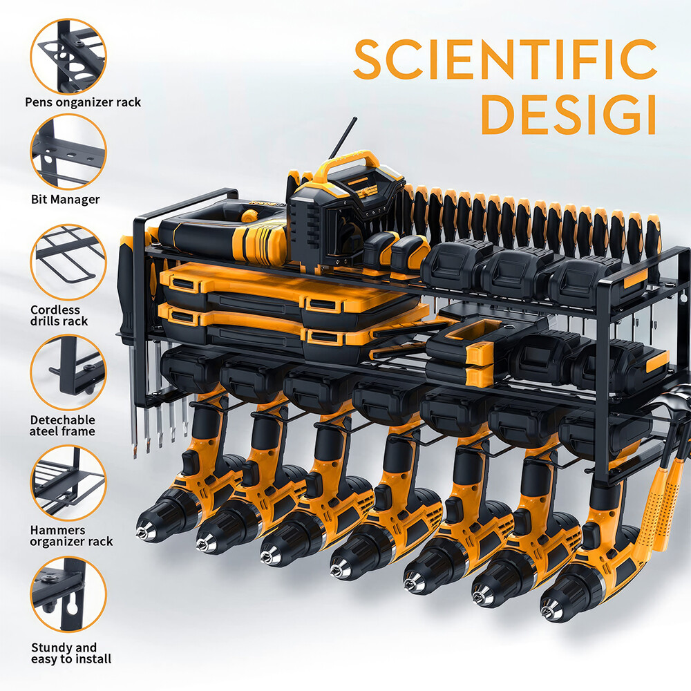 Power Tool Organizer Wall Mount,Extended Large Heavy Duty 7 Drill Holder,3 Layer