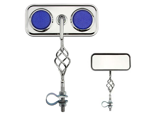 Bike Rectangle Cage Mirror Chrome Blue Reflectors.