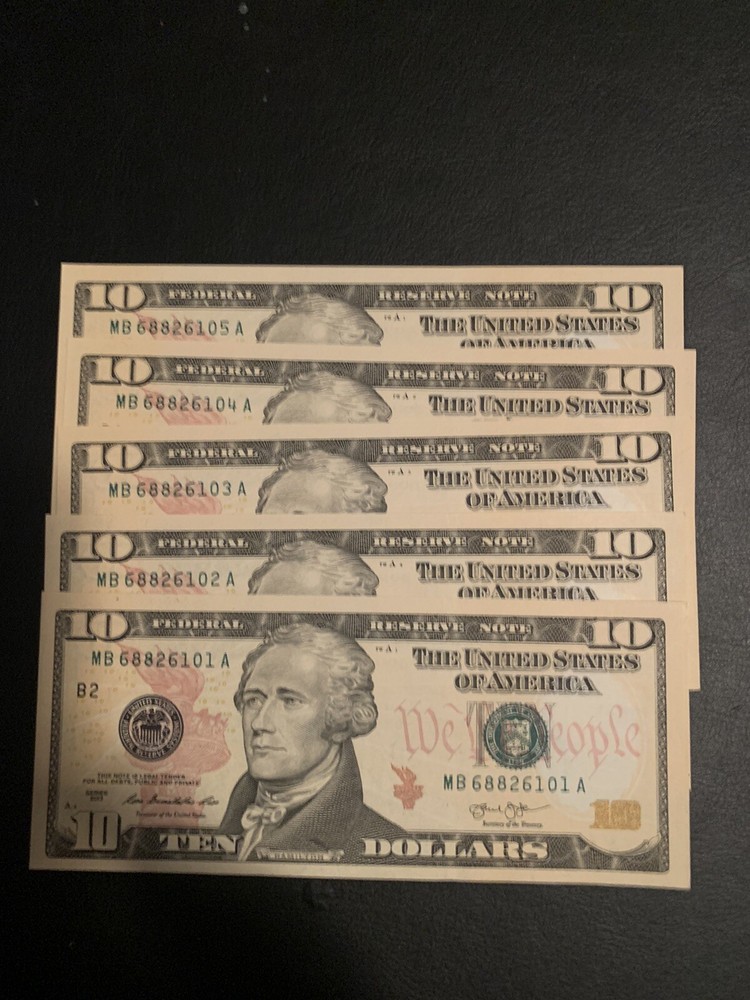 5 Sequential Uncirculated $10 Bills – 2017 Series – Collector’s Set
