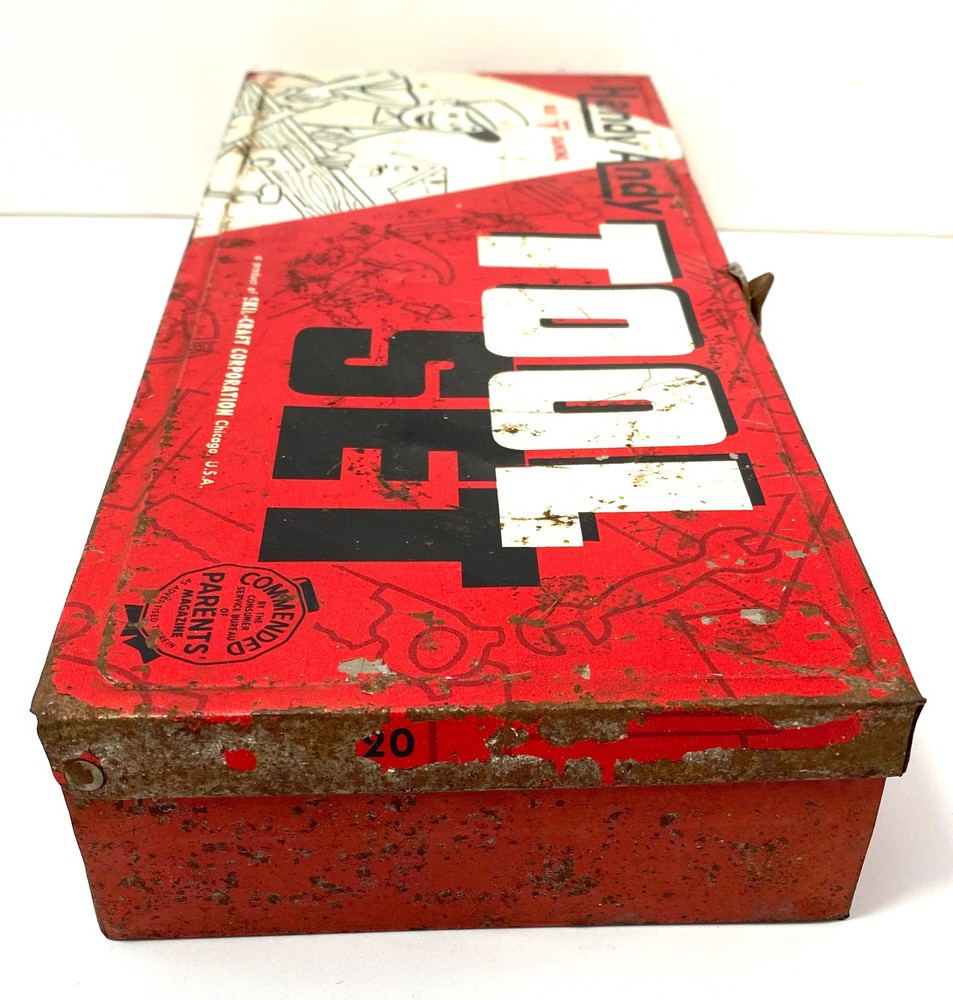 Vintage Handy Andy Blue Diamond Empty Metal Tool Box Only – No Tools