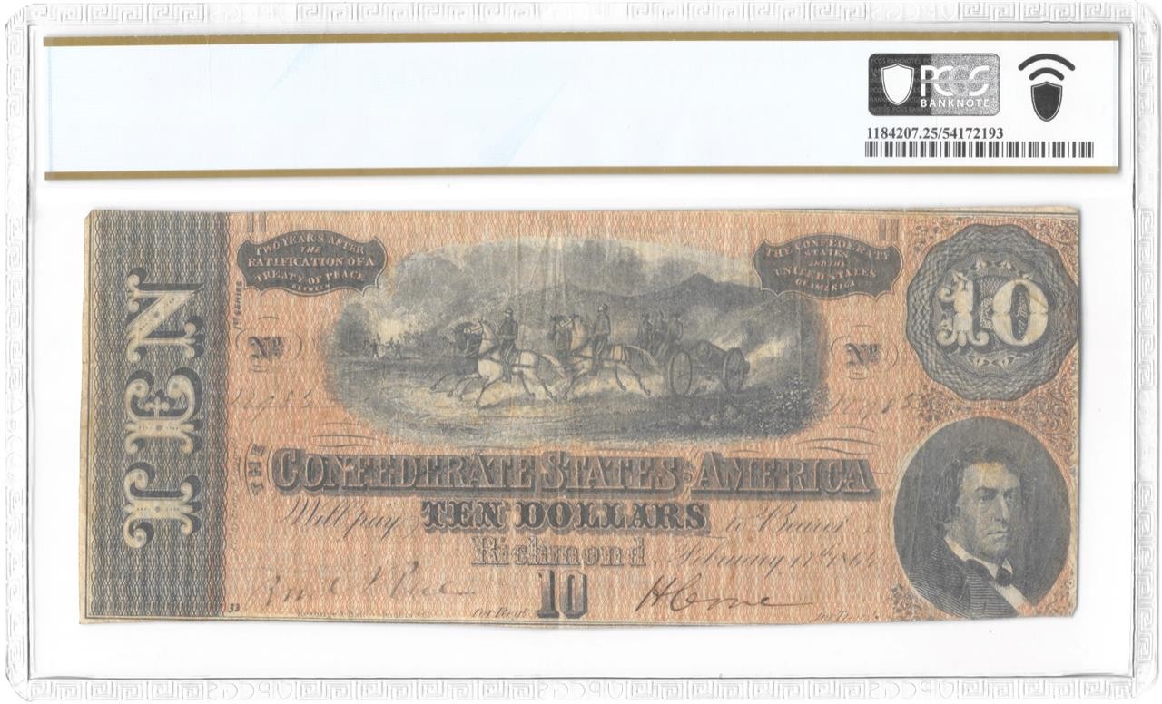 J H Childrey Advertising Note Richmond VA On T-68 $10 Confederate 1864 PCGS VF25
