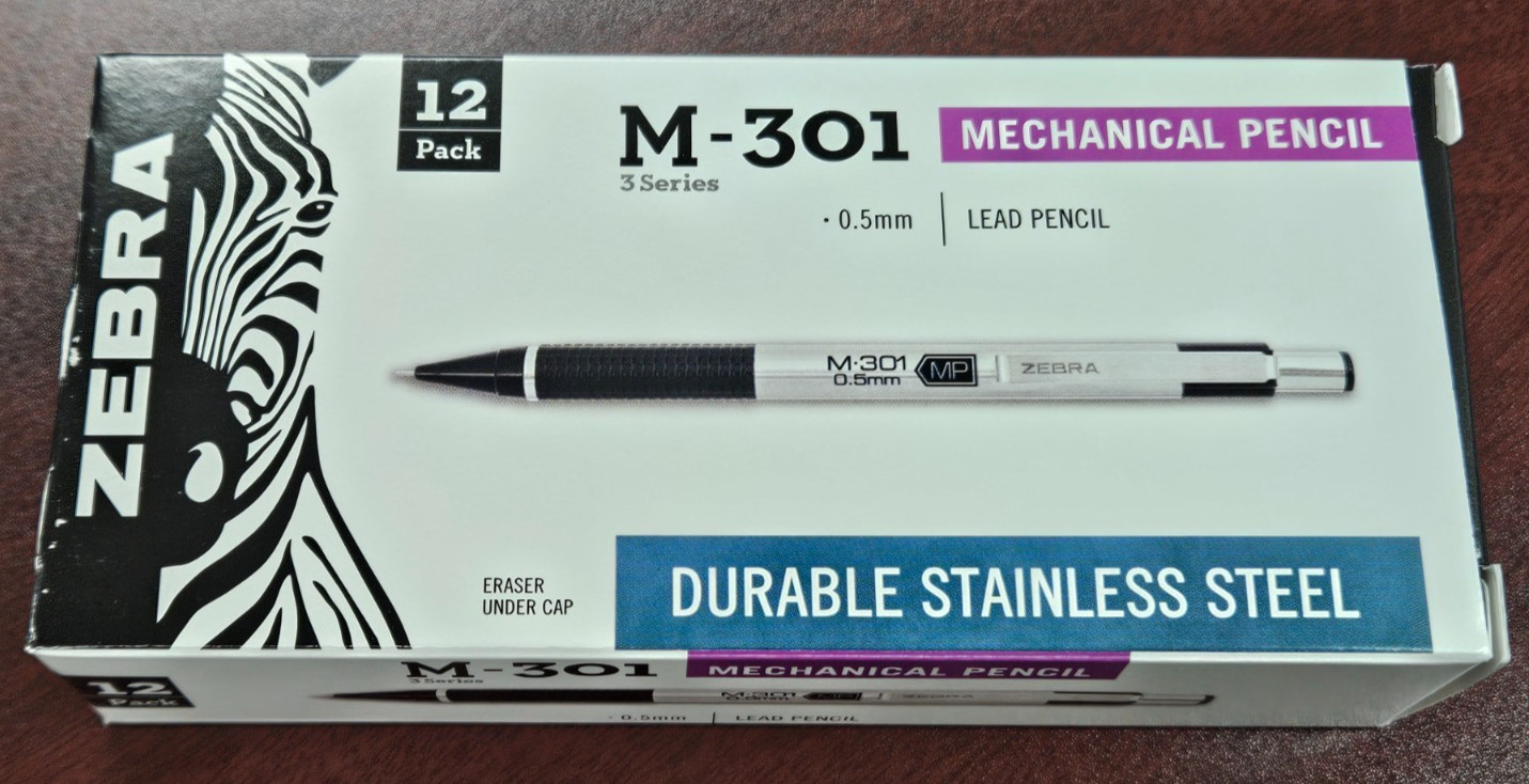 Zebra Pen M-301 Mechanical Pencil 12 Pack 0.5mm Refillable Stainless Steel 54010