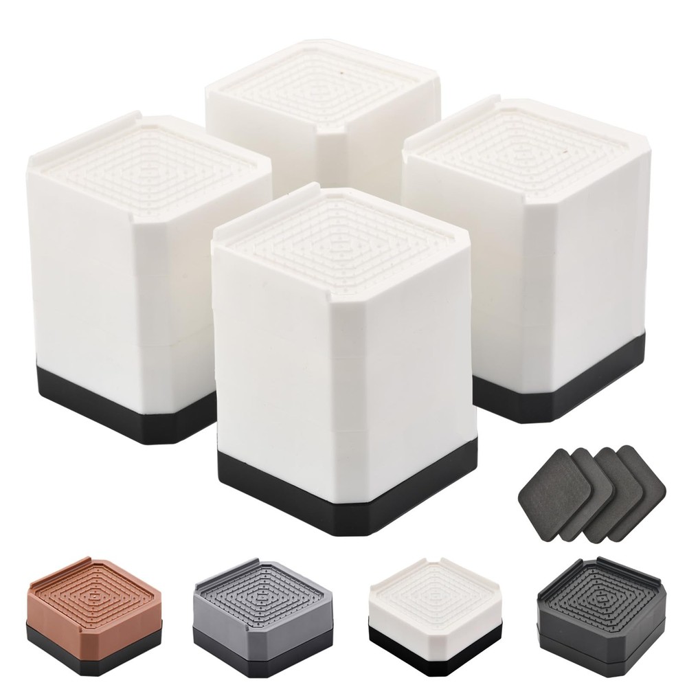 Bed Risers Furniture Risers Heavy-Duty Rectangular Adjustable Block Lift to 3...