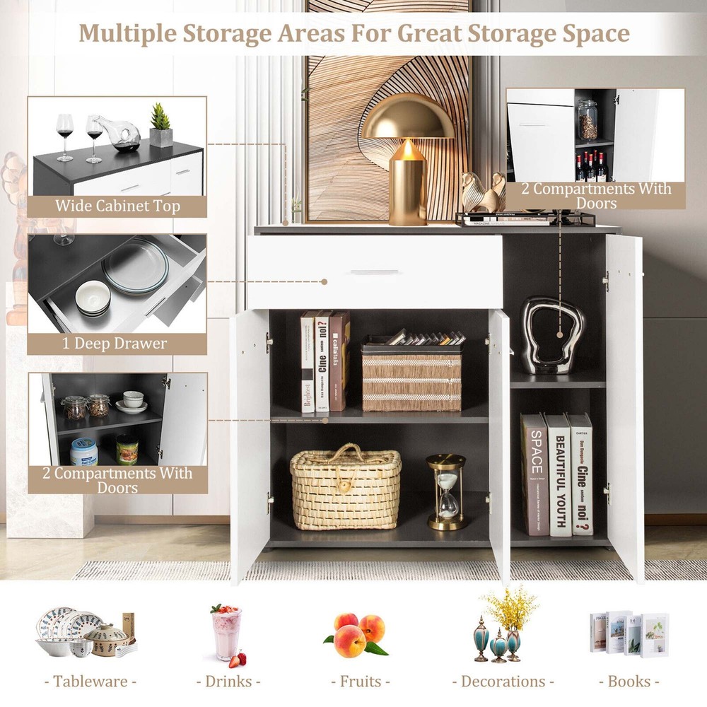 3-Door Buffet Sideboard Kitchen Storage Cabinet Console Cupboard w/Drawer