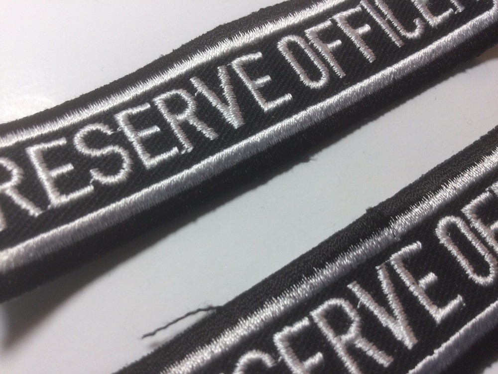 (2) RESERVE OFFICER Straight Bar Embroidered Patch - SILVER & BLACK SCHEME