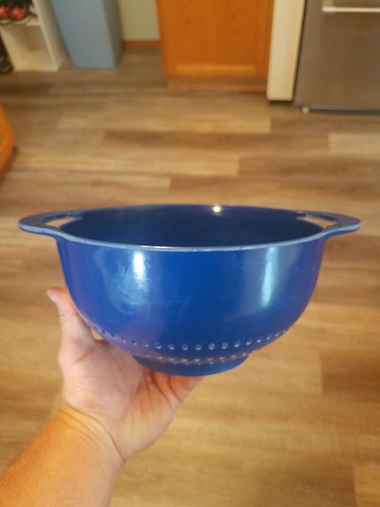 Vintage Dark Blue Melamine Plastic Colander Strainer