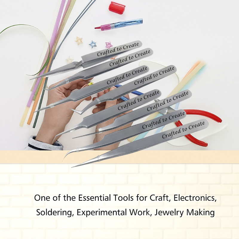 Crafted to Create – 8pc Silver Tweezer Set for Lash Extensions & Craft Precision