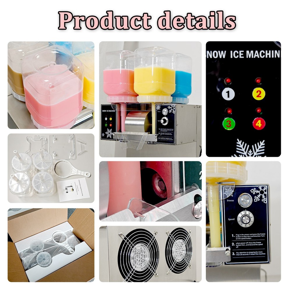 Kolice Automatic 4 Feeding Buckets Shaved Ice Machine Snowflake Ice 264 lbs/Day