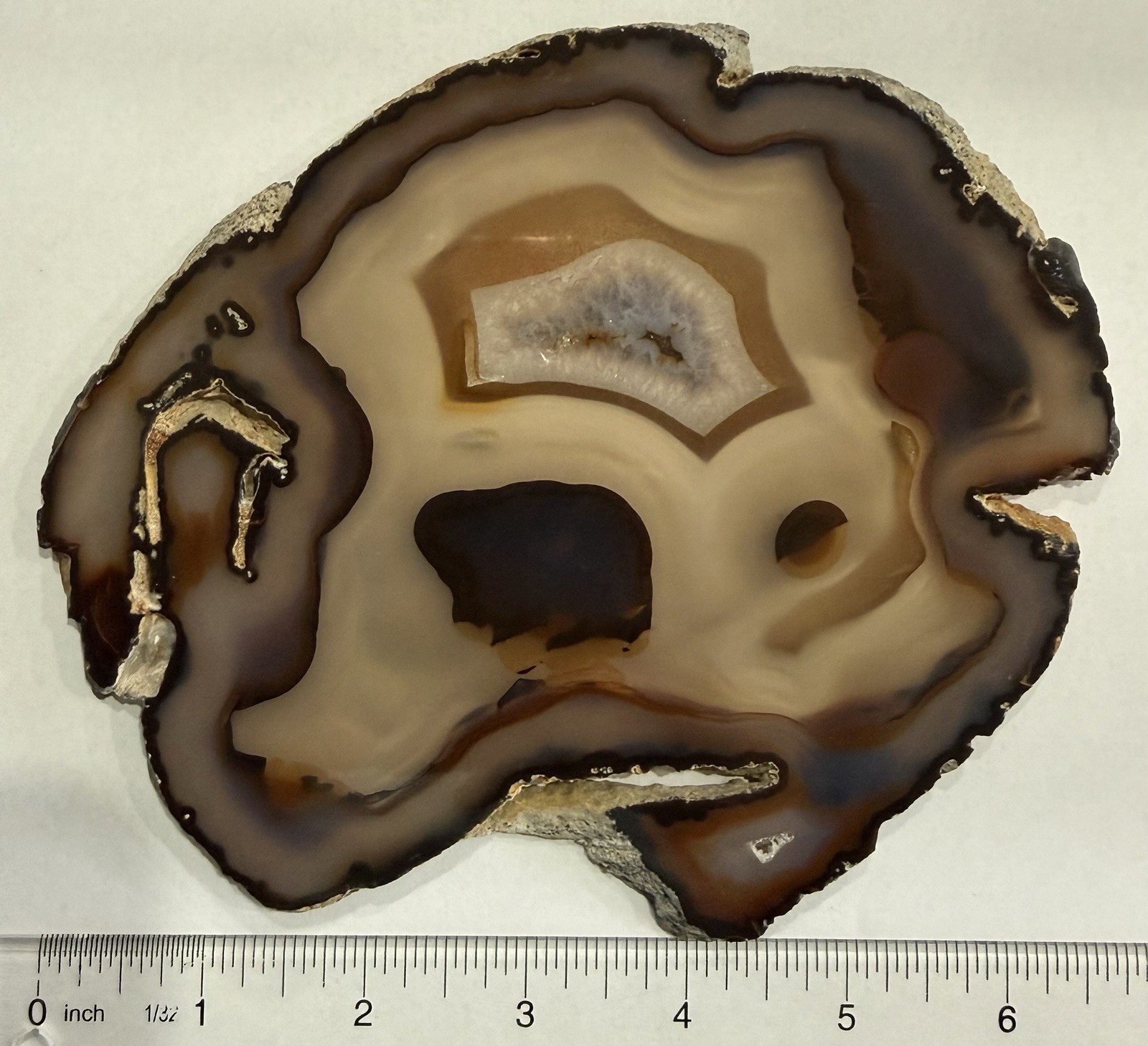 Agate Slab. 6 11/16” x 5 5/8” c 1/4”, 10.3 ounces. Polished front and back.