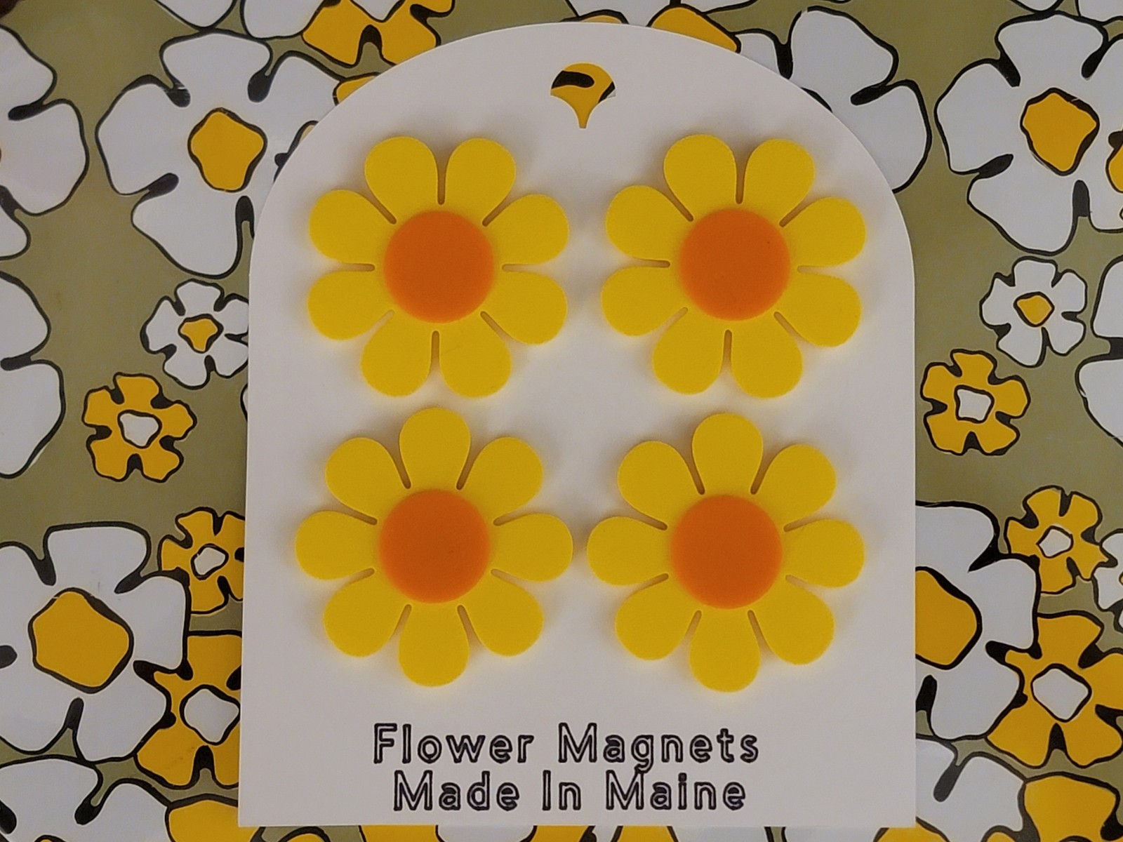Flower Power Retro Magnets - 4x Yellow w/ Orange - Vintage Retro MCM - NEW!