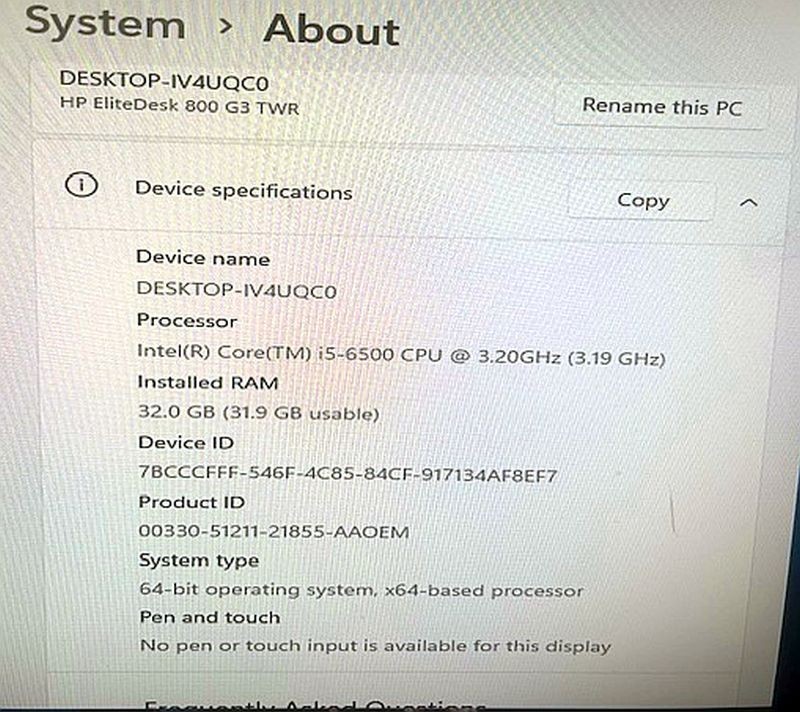 HP EliteDesk 800 G3 TWR 32GB RAM Intel i5-6500 3.20GHz 512GB SSD Windows 11Pro