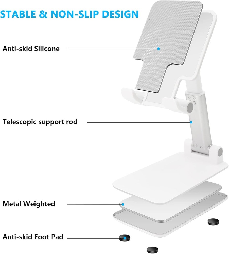 Cell Phone Stand, Folding Desktop Angle Height B-White