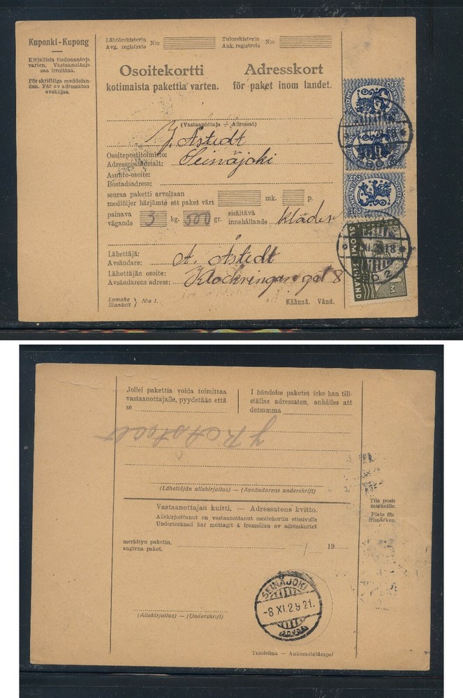 Finland  nice  franking parcel  card